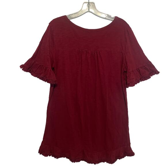 Umgee Burgundy Fringe Swing Dress Womens Large Pockets Cotton Boho Ruffle Red - Picture 4 of 8